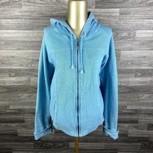 L.L. BEAN Drawstring Tie Full Zip Up Blue Sweatshirt Hoodie Women's Size XL